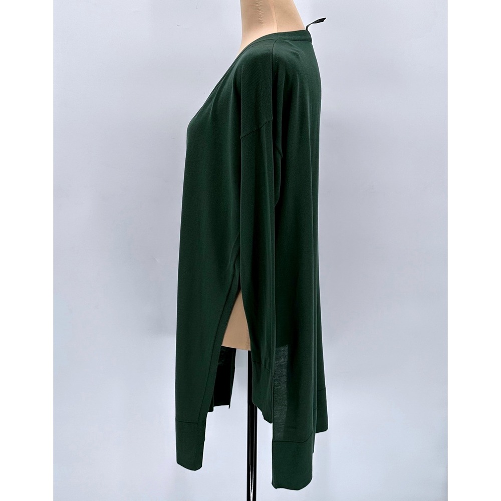 Lafayette 148 New York Forest Green V-Neck Tunic Sweater High Slit Cotton S - Picture 2 of 9